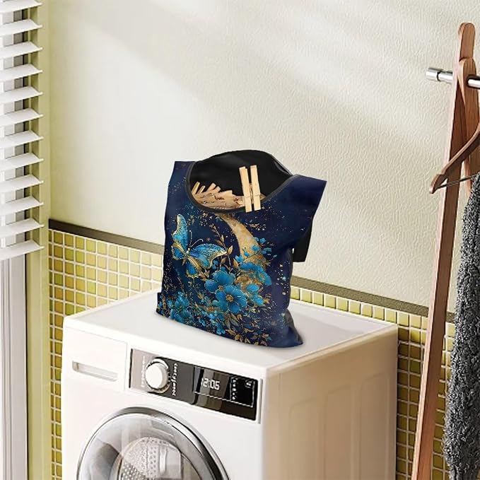 Butterfly Clothespin Storage Moon Hanger Bags Laundry Clothespin Bag with a Large Opening, Hanging Storage Organizer with Hanging Rope for Home Outdoor Waterproof Clothespin Storage