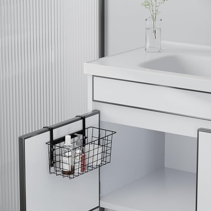 MaraFansie Hanging Kitchen Baskets Wire Storage Basket Over the Cabinet Door Organizer, No Drilling Adhesive Basket for Cabinet Pantry Organization and Kitchen, Bathroom, Storage Black, 2 Pack(New)