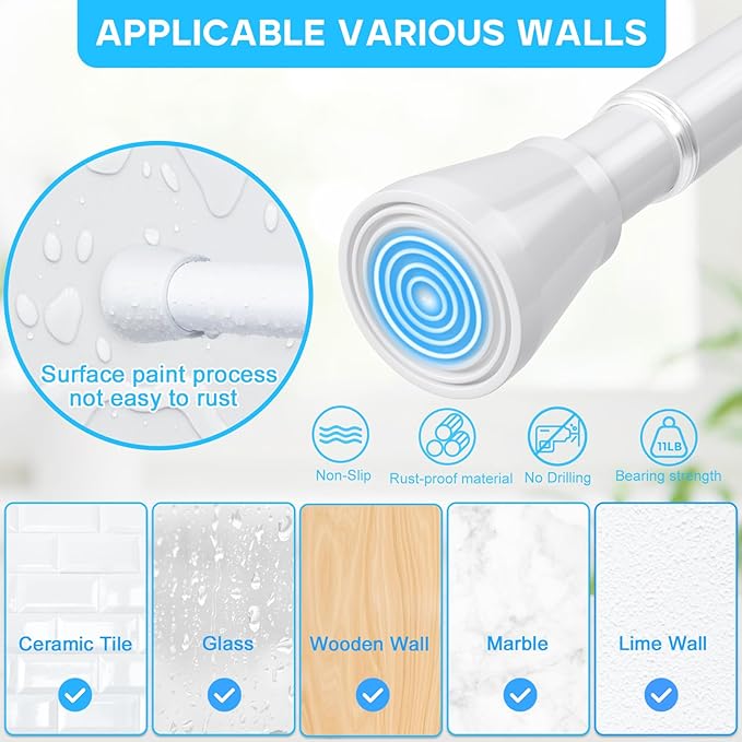 White Tension Curtain Rod for Windows 28 to 48 Inch,7/8"Small Shower Curtain Rod for Bathroom,Pressure Spring Tension Curtain Rod No Drilling for Closet Doorway Kitchen