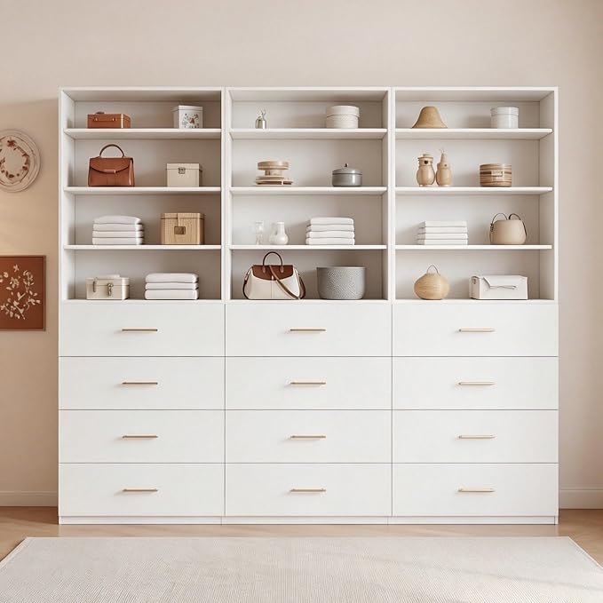 25.5" 4 Drawer Closet Module, White MDF Closet Organizer System with Gold Handles, Wall-Mounted Wardrobe Storage Cabinet for Clothes, Socks, Accessories, Bedroom, Walk-In Closet Unit