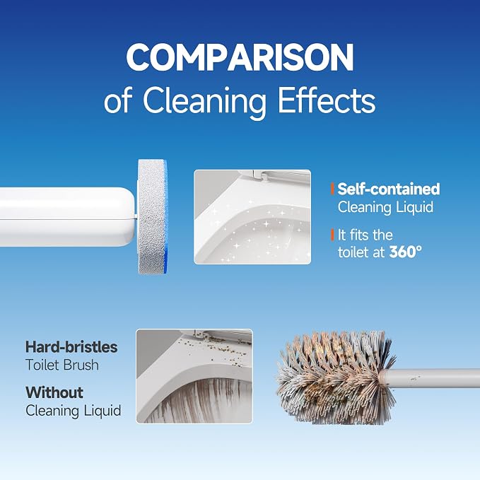 Disposable Toilet Brush and Holder Set - Hands-Free Eject Sponge Toilet Wand with Floor Standing Caddy, Secure-Lock Hangable Toilet Scrubber (36 Refills(Classic Gray))