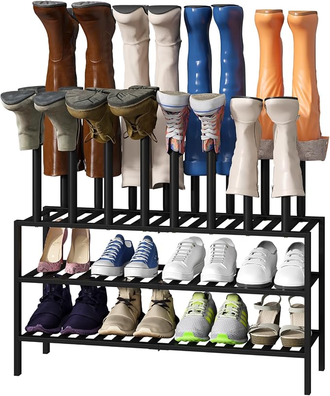 viewcare Black Boot Rack, Long Boot Rack Organizer Tall Boots with Shoe Rack for Closet, Bamboo Wood Shoe Shelf Storage Organizer for Entryway Small Space
