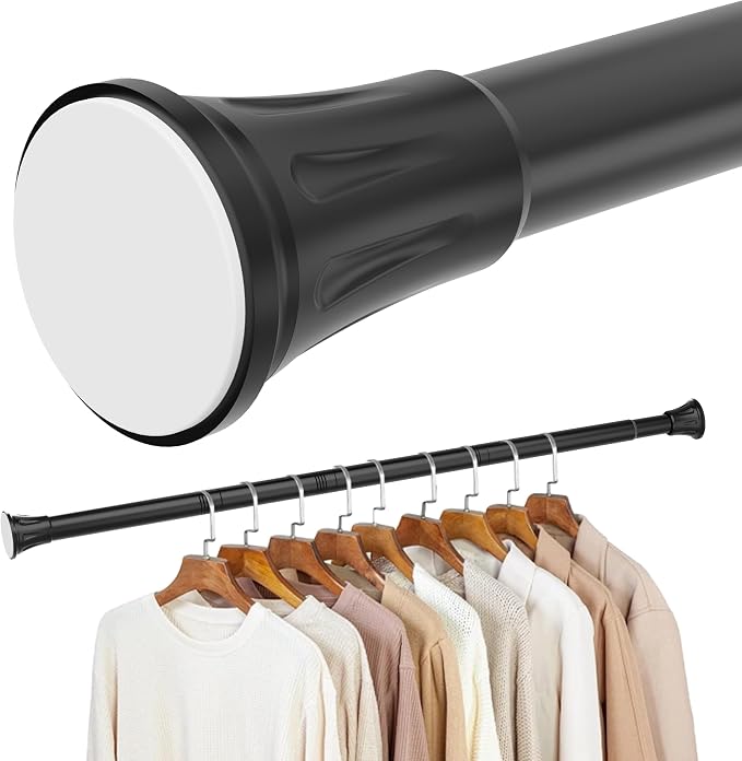 No Drilling Closet Rods for Hanging Clothes, Adjustable 32-48 in | Heavy Duty, Black, Metal, 1.1 Inch Diameter, Suitable for Closet, Wardrobe, Laundry, RV