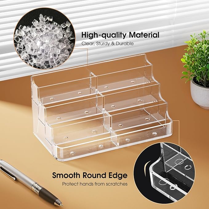 MaxGear Acrylic Business Card Holder, Desktop Card Display Stand, 8 Pockets | 4-Tier Freestanding Design, Clear Acrylic Construction, Fits Standard Business Cards for Reception, Office and Countertops