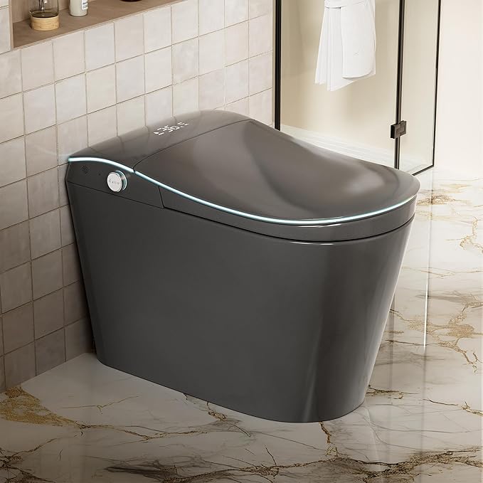 WinZo Smart toilet with bidet built in, Heated Seat,Female Cleaning, Warm Water & Dry Function, Modern Tankless Toilets, ADA Comfort Height Toilet, LED Display, Foot Sensor, 1.28GPF, 1000g MAP Flush