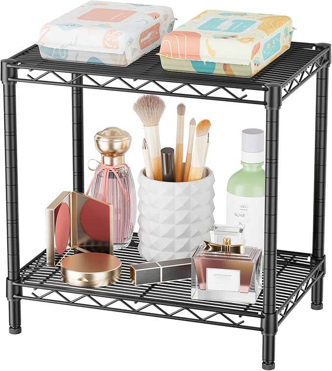 SINGAYE Small 2 Tier Shelves Wire Storage Shelving Adjustable Metal Shelf | Home Storage Small Rack Pantry Closet Unit for Laundry Room Organization Bathroom Kitchen