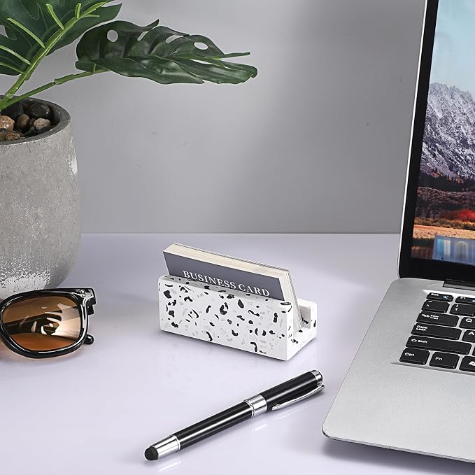 Hipiwe Terrazzo Business Card Holder for Desk, Business Gift for Women Men | Desktop Business Card Display Stand Concrete Name Cards Organizer for Office Exhibition Meeting Room Card Display