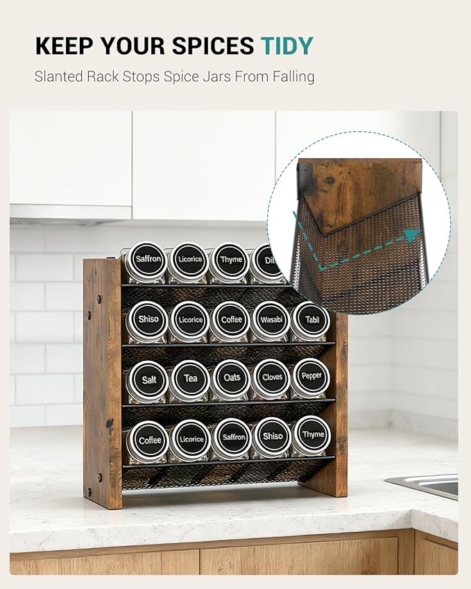 NESAPTO Spice Rack Organizer for Cabinet, Wood 4-Tier Vertical Seasoning Organizer, Wall Mount or Countertop Spice Shelf, Holds 20 Jars (No Jars Included), 10.3" W x 10.3" H