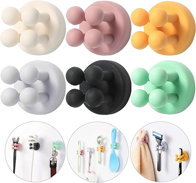 iBetterLife 5Pcs Silicone Toothbrush Holders - Multi-Function Hook Waterproof Self Adhesive Wall Mounted Single Hook for Hanging Key, Utility Plug Holder for Bathroom Kitchen Living Room Office