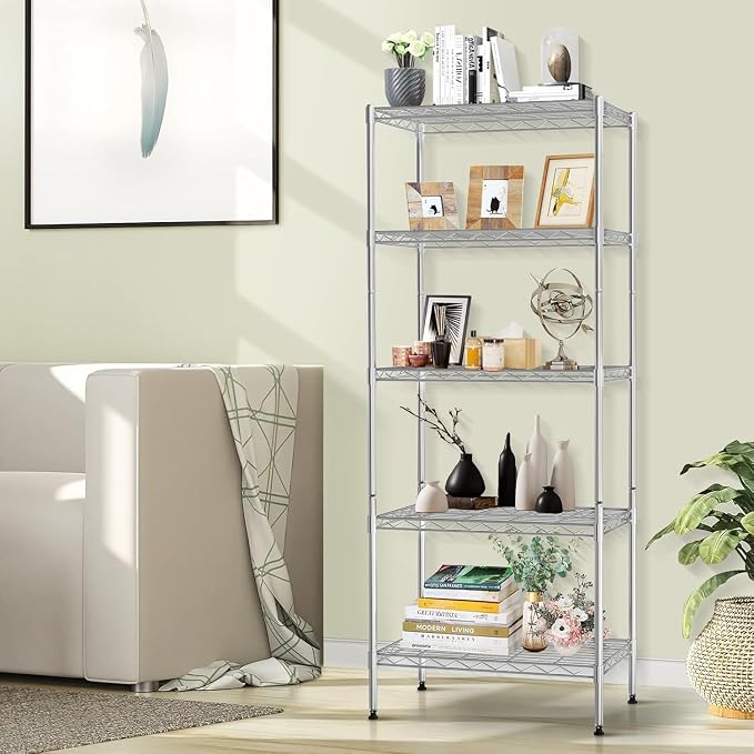 Meet perfect 5-Tier Wire Shelving Unit, 24" W x 14" D x 60" H Metal Storage Rack, NSF Certified Heavy Duty Garage Shelves, 750 lbs Capacity Adjustable Pantry Organizer for Kitchen, Laundry, Office