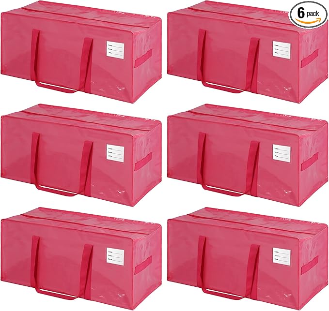 JCBZAMZ 6 Pack Heavy Duty Extra Large Moving Bags with Handles,Waterproof Foldable Storage Totes, Clothing Storage Bags, Packing Moving Boxes for College Supplies, Pink