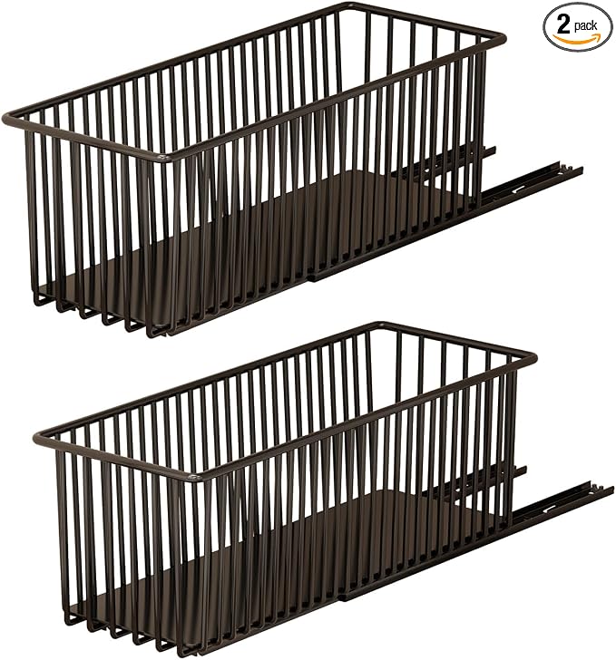 TrailBlaze Heavy Duty Pull Out Wire Storage Baskets for Kitchen Cabinets – Carbon Steel Slide-Out Drawers – Undershelf Pantry & Bathroom Organizer – Easy Install – 152x412x162mm – 2-Pack