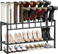 DIMJ Boot Rack 3-Tier - Black Metal Boot Storage Rack for Tall Boots Organizer Tall Boots, Multiuse Shoe Rack for Boots, Sneakers, High-Heel, Entryway, Fit for 8 Pairs, Black