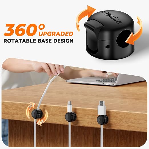 6 Pack Spring Cable Clips,Cord Organizer with Clasp Lock Desk Cable Management Cord Holder Adhesive Phone Charger Cord Clips for Home Office Car Wall Nightstand Accessories Black