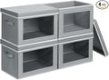Homsorout Storage Bins with Lids - Fabric Closet Storage Bins with Window, Collapsible Baskets for Shelves 4 Pack, Home Decorative Boxes for Clothes, Closet, Office, Grey