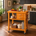 Rolling Kitchen Island Cart with Drawers Shelves, Towel Rack, Locking Casters, Butcher Block Food Prepping Cart Trolley on Wheels, Bamboo Wood