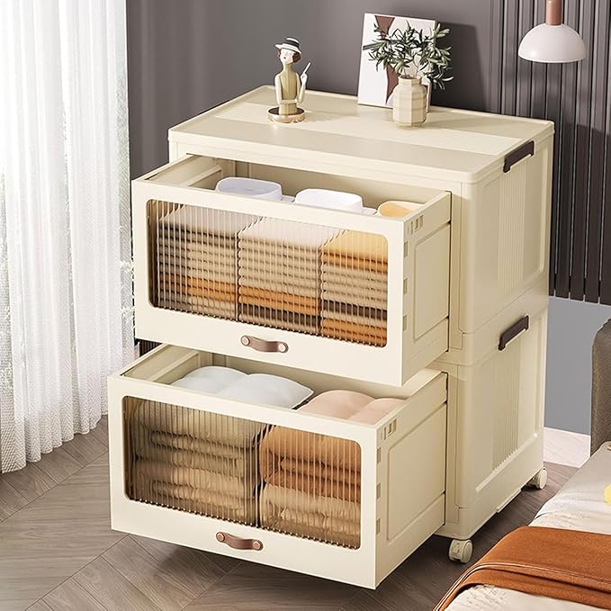 Plastic Storage Containers Stackable Storage Bins, Portable Collapsible Storage Cabinet Multifunction Stackable Storage Containers for Clothing Books Snacks Sundries,45cm(49cm)