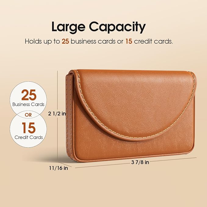 MaxGear Business Card Holder, PU Leather Business Card Case, Light Coffee | Pocket Name Card Holder Wallet for Purse, Portable Business Card Carrier with Magnetic Closure, Slim Stylish Men Women Gift