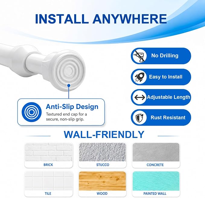4 Pack Tension Curtain Rod 28-48 Inch, Small Short Adjustable Extendable Spring Loaded Clothes Rods for Windows Cabinet Blinds Closet Bedroom Kitchen Bathroom Door No Drilling White
