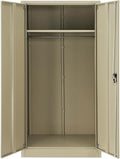 Global Industrial Wardrobe Storage Cabinet with Garment Rod, Steel Construction, Recessed Handle with Keyed Lock, 300 lbs Shelf Capacity, 36" W x 24" D x 72" H, Tan, Easy Assembly