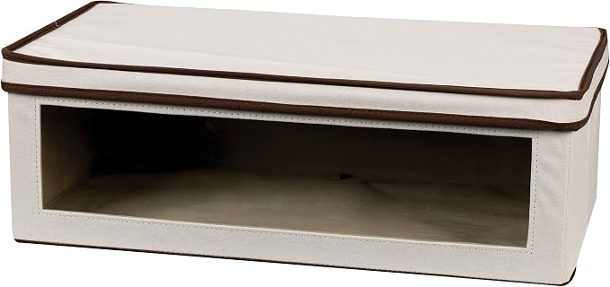 Household Essentials 514 Vision Storage Box - Natural Canvas with Brown Trim - Large