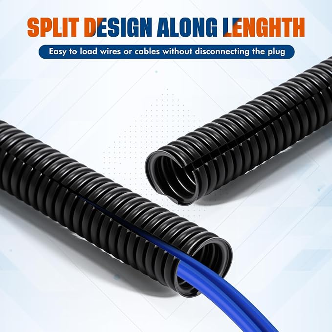 Sasylvia 3/8" x 150 ft Split Wire Loom Tubing Automotive Wire Loom Assortment Split Cable Sleeves Bulk Flexible Electrical Conduit Protective Kit