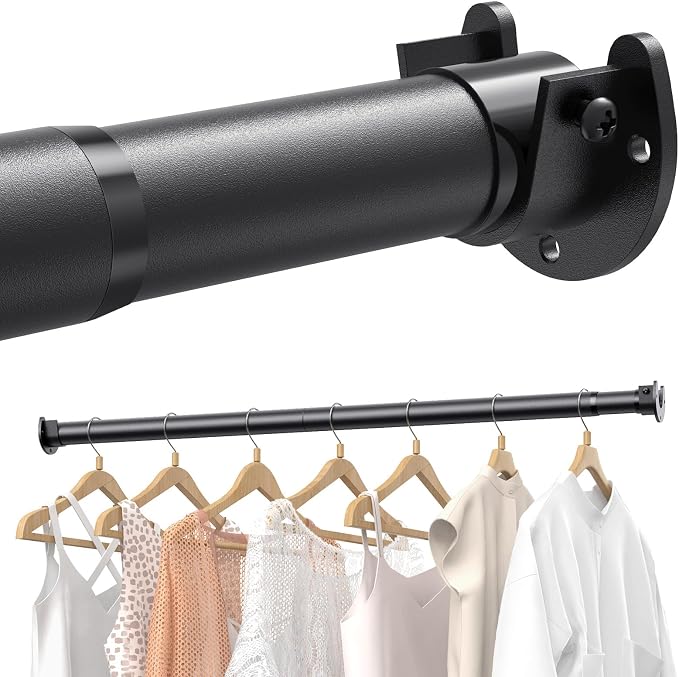 Supforce Closet Rods for Hanging Clothes, 17 to 99 Inches Stepless Adjustable Metal Closet Rod, 1.3 Inches Heavy Duty Clothes Hanging Rod for Closet Wardrobes Laundry RV, Black