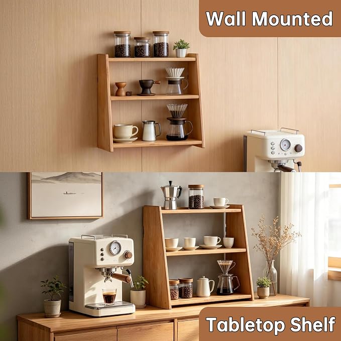 100% Solid Wood Coffee Bar Organizer, Countertop Organizer | 3 Tier Coffee Station Organizer, Water Proof Bathroom Counter Organizer, Display Shelf for Mug, Makeup, Trinket, perfume