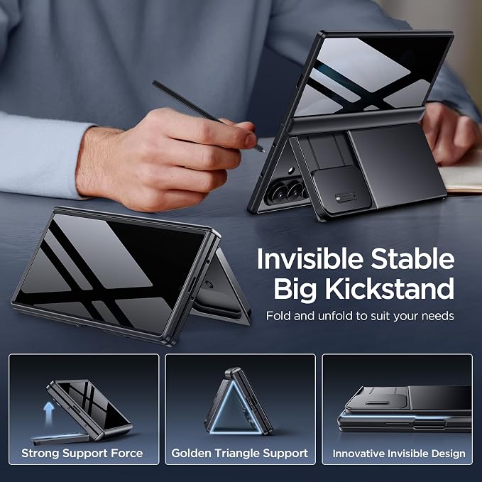 TONGATE Wallet for Z Fold 8 Ultra Case with Privacy Film & Stand, Black | 4-Card Holder, Anti Spy, Camera Cover, Full Hinge Protection Phone Case for Galaxy Z Fold 8 Ultra Office Business Outdoor