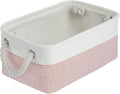 Storage Baskets for Shelves 11.8x7.9x5.2 Inch, Foldable Fabric Storage Bins with Handles, Small Storage Baskets for Organizing Closet, Office, Home Organization (1-Pack, White&Pink)