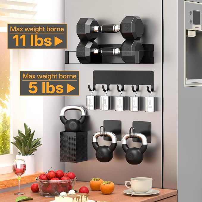 DTUQYX Magnetic Spice Rack for Refrigerator, 8 Pack Clear Acrylic Front Metal Magnetic Shelves with Magnet Hooks Rack, Utensil Caddy & Adjustable Paper Towel Holder, No Drill Kitchen Storage Organizer