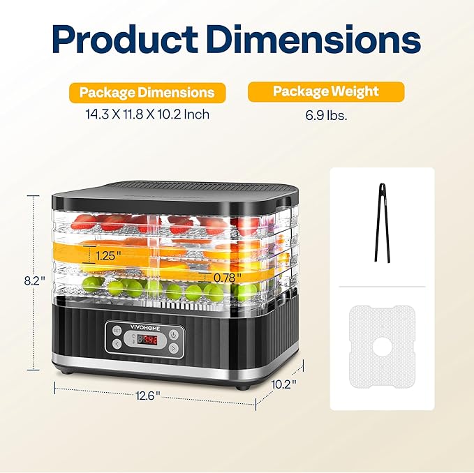 VIVOHOME Electric 5 Trays Food Dehydrator Machine, 400W Hydrator Machine with 72H Digital Timer and Temperature Control for Fruit Vegetable Meat Jerky Herb Beef Mushroom, Black
