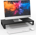 XINYAO Wood Monitor Stand Riser for Desk, 24x12x3 inch, Black | Sturdy wooden & steel computer monitor riser; ergonomic height reduces neck strain; Organizer for Office Laptop, PC, Printer