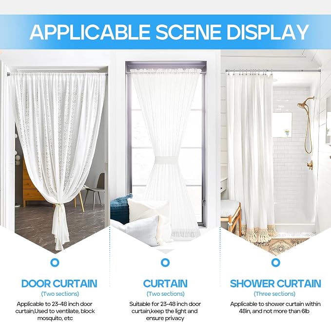 2pack Spring Tension Rods 23-46 Inch Adjustable Silver Tension Rod Extendable Short Curtain Rod Spring Loaded Curtain Rods Tension Rod For Curtains,Closet,Kitchen