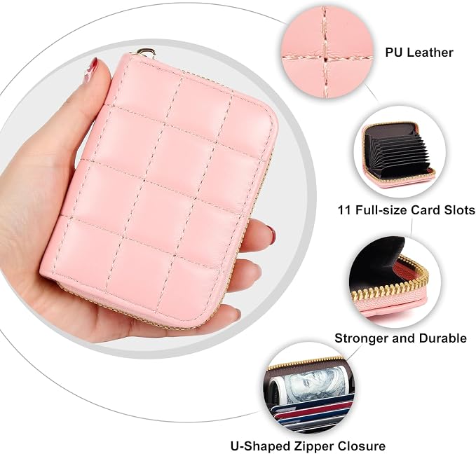 Credit Card Wallet, RFID Card Case Wallet, Zipper Card Cases Holder for Men Women, RFID Blocking, KeyChain Wallet, Compact Size Card Organizer Case for Women