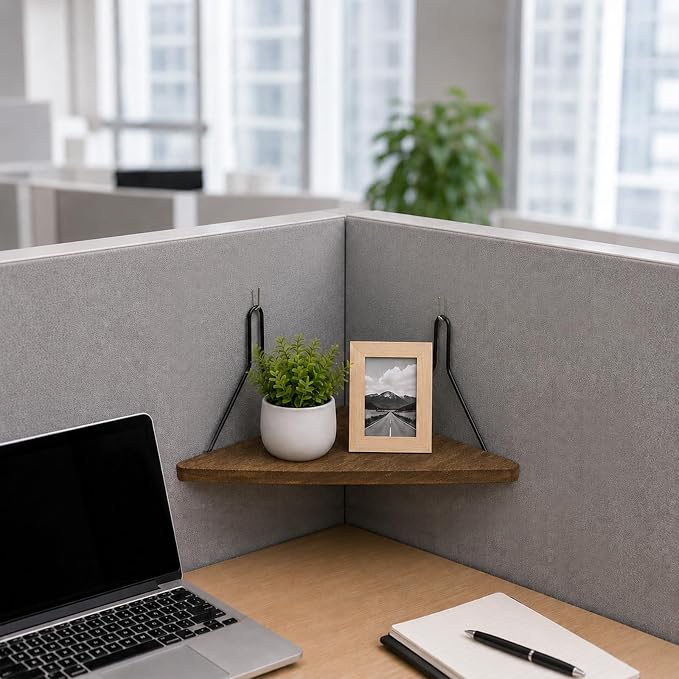 2PCS Fabric Wall Cubicle Corner Shelf with Hooks, Wooden Organizer