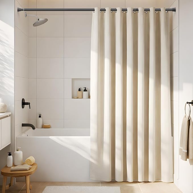 Spring Tension Curtain Rod 45 to 76 Inch 7/8" Diameter Adjustable No Drilling Black Shower Curtain Rods for Window Doorway Closet Door Kitchen Bathroom