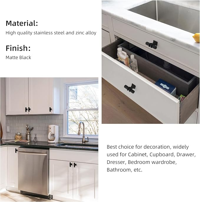 5 Pack Cabinet Knobs Black Dresser Drawer Knobs - Black Kitchen Cabinet Pulls T Bar Kitchen Hardware