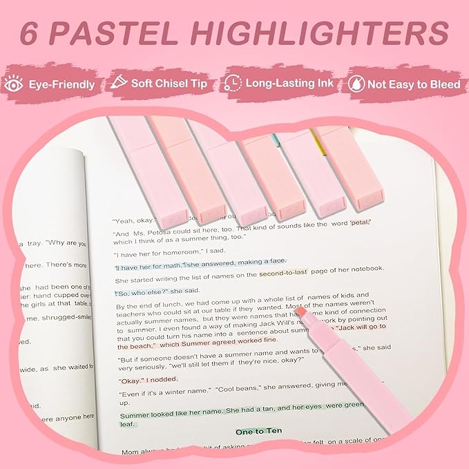 ChezAbbey 47Pcs Aesthetic School Supplies with Pencil Pouch - Cute College Essentials Set, Big Capacity Pen Case, Pastel Highlighters, Bible Study Journaling Stationary Kit (Pink)