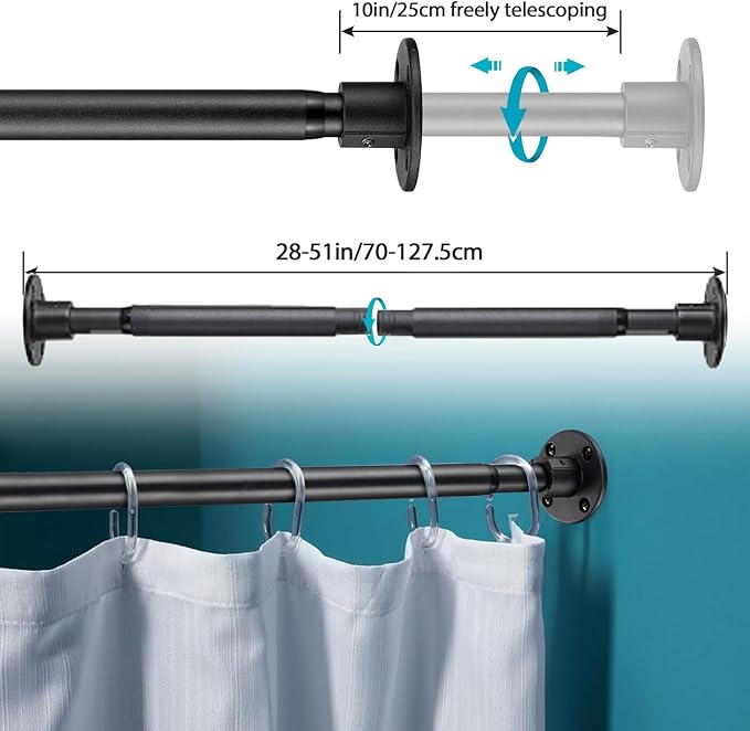 Closet Rods, 28-51 inch Adjustable Size, Screw Fixing Connection, for Closet Wardrobes Laundry RV, Black