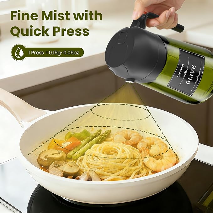 Oliver Oil Sprayer Dispenser for Cooking Bottle 16oz Green Glass 2pcs Black | 2-in-1 Lightproof Borosilicate Glass Oil Bottle, Wide Mouth for Easy Refill Clean