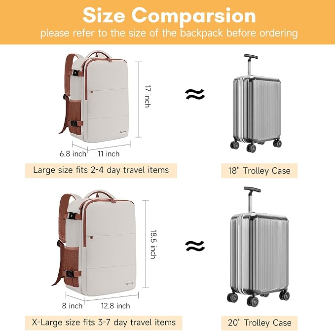 Taygeer Backpack for Women, College Backpack with Laptop Compartment | Travel Laptop Mochila Carry On Luggage with Shoe Pouch, Airline Approved Personal Item Bag For Weekender Hiking, Khaki White