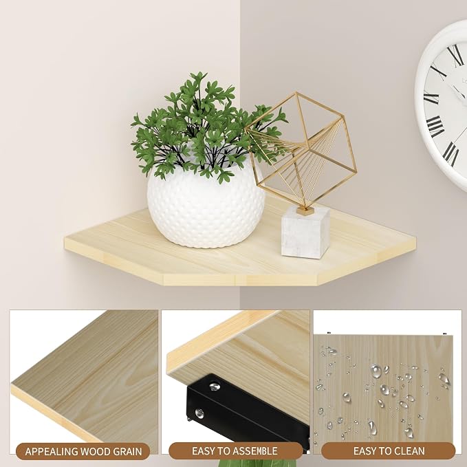 JJL Corner Shelving, Set of 2 Floating Wall Shelf for Wall Organizer Storage, Easy-to-Assemble, Floating Shelf for Boys Room Décor, Modern Home Decor(14.76in Light White)