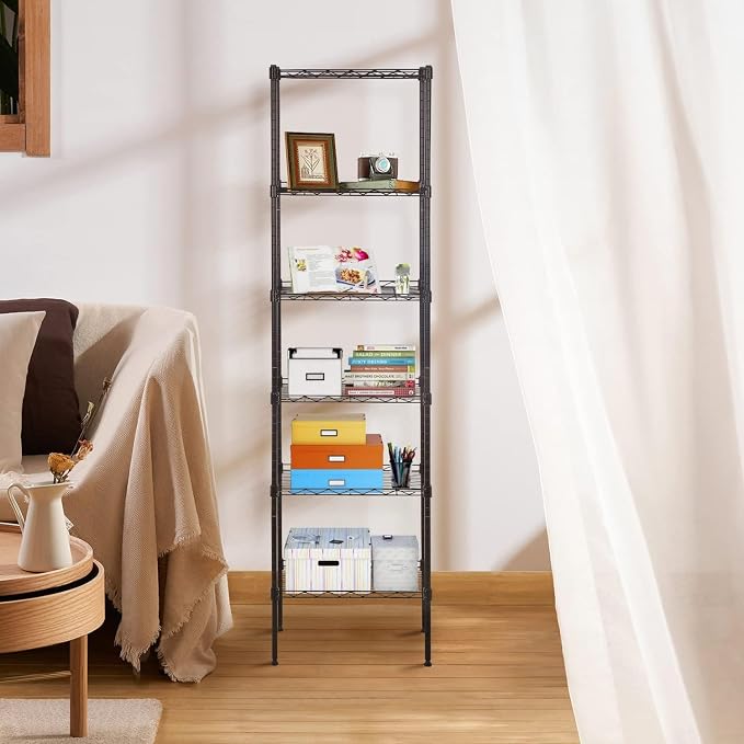 Meet perfect 6-Tier Wire Shelving Unit, 600 lbs Capacity Heavy Duty Metal Storage Rack, Adjustable Height Standing Shelf Organizer for Kitchen, Pantry, Garage, 63.6" H x 16.7" W x 11.8" D