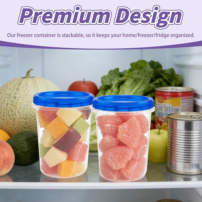 6 Pack Freezer Containers with Screw On Lids, 32 Oz Stackable Reusable Plastic Storage Container, Airtight Plastic Food Storage Containers with Twist Top Lids for Food Soup Jello Sauce