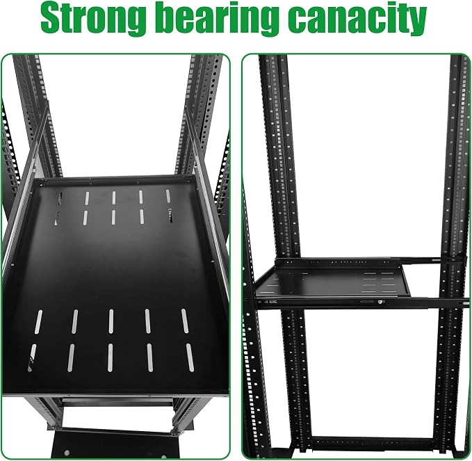 Keyboard mount-1U Sliding Shelf 19in Mount Keyboard Shelf Tray 4 Post Rack Mount Adjustable Depth 24 to 35inch for 19" Server Network Rack&Cabinet (Rack drawer-550)