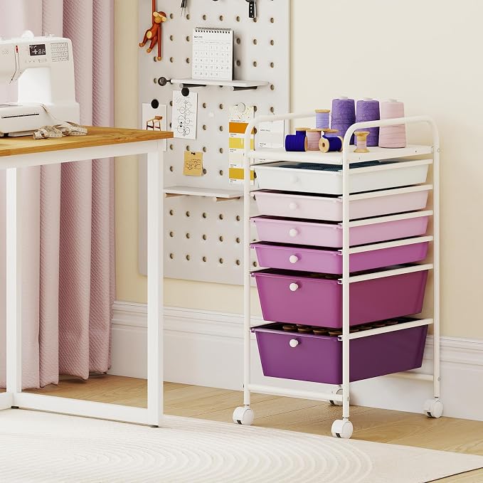 Giantex 6 Storage Drawer Cart Rolling Organizer Cart for Tools Scrapbook Paper Home Office School Multipurpose Mobile Utility Cart, Purple Gradient