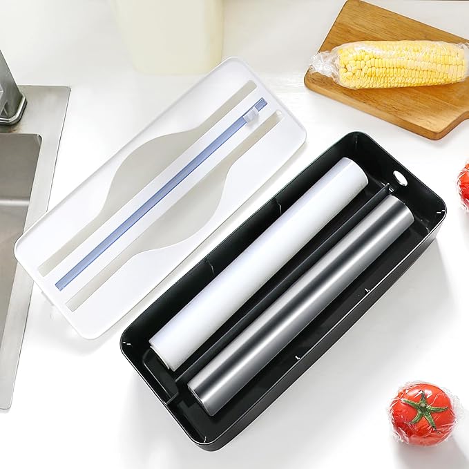 Dual-Slot Multifunctional Kitchen Cutter | For Cling Film, Aluminum Foil, and Parchment Paper Storage & Cutting | Easily Cut Two Materials at Once (Yellow(suckers))