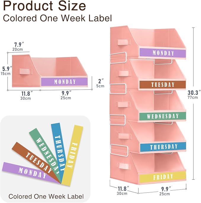 Homsorout Closet Organizers and Storage - 5 Tier Shelf Organizer with Weekly Labels, Stackable Storage Bins with Metal Frame, Foldable Cube Bins, Home Baskets for Kids and Adults, Pink