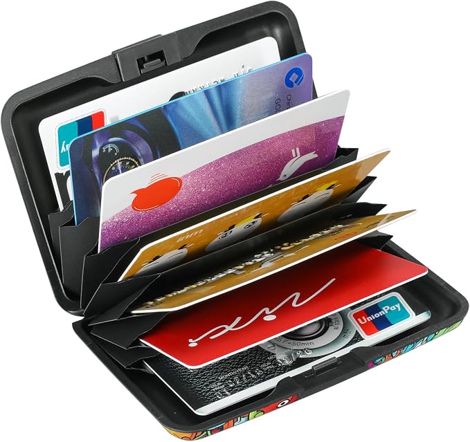ELFISH RFID Blocking Credit Cards Holder Aluminum Wallet Metal ID Case for Men Women(Monsters)